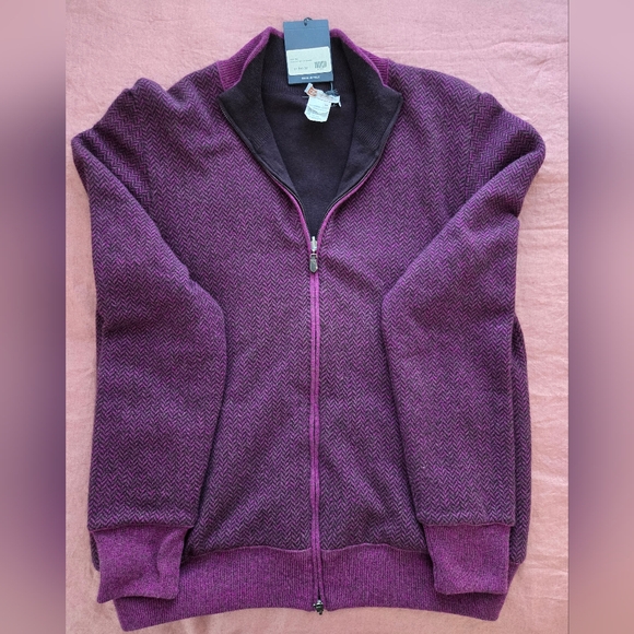 Giorgio's Men's Purple Houndstooth Zip Up Sweater - Picture 2 of 5